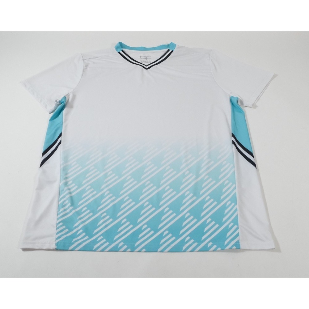 Liberty Pro Shirt Mens L White Teal Geometric V-Neck Athletic Short Sleeve Tee